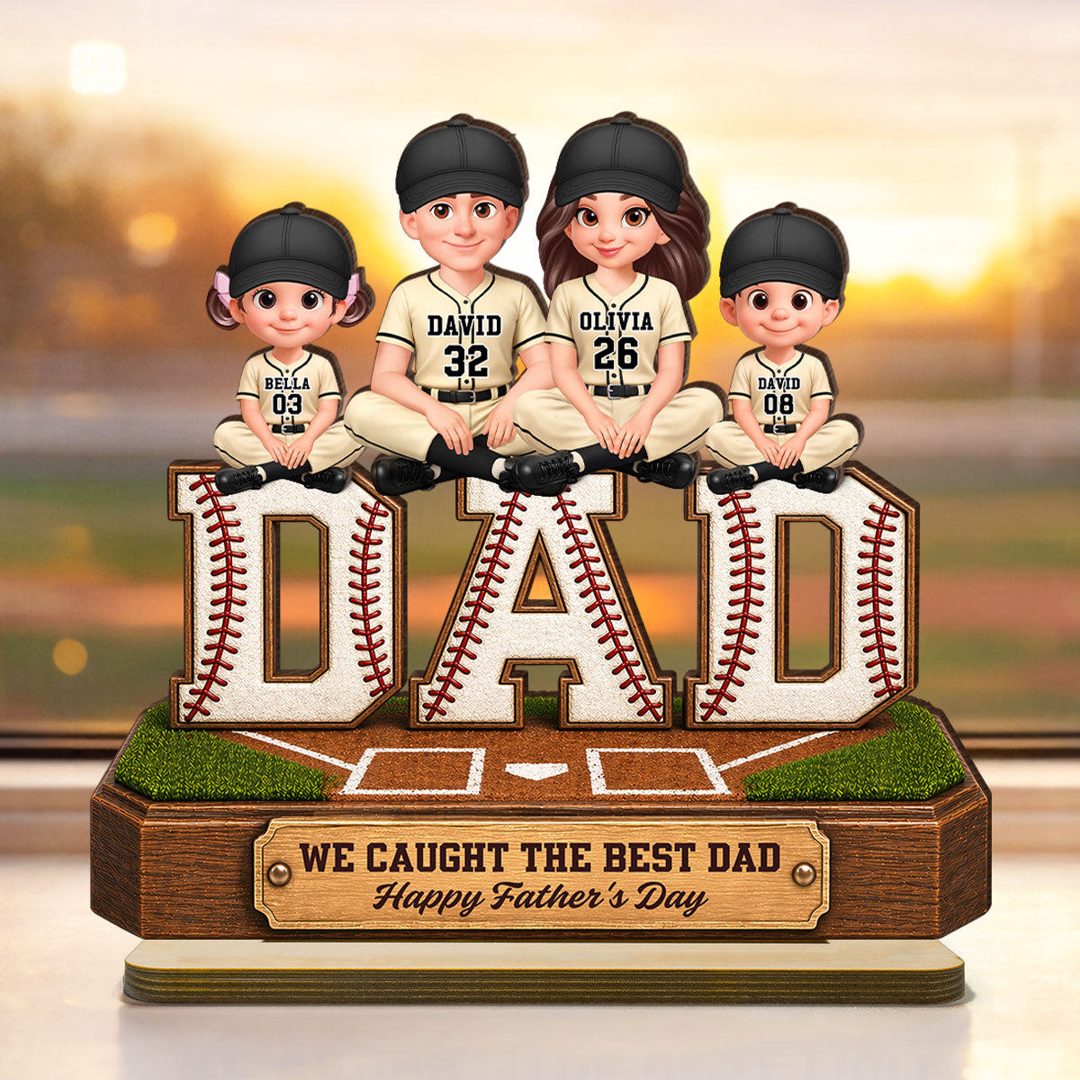 Baseball DAD We Caught The Best Dad - Personalized 2-Layered Wooden Plaque -  Gift For Dad