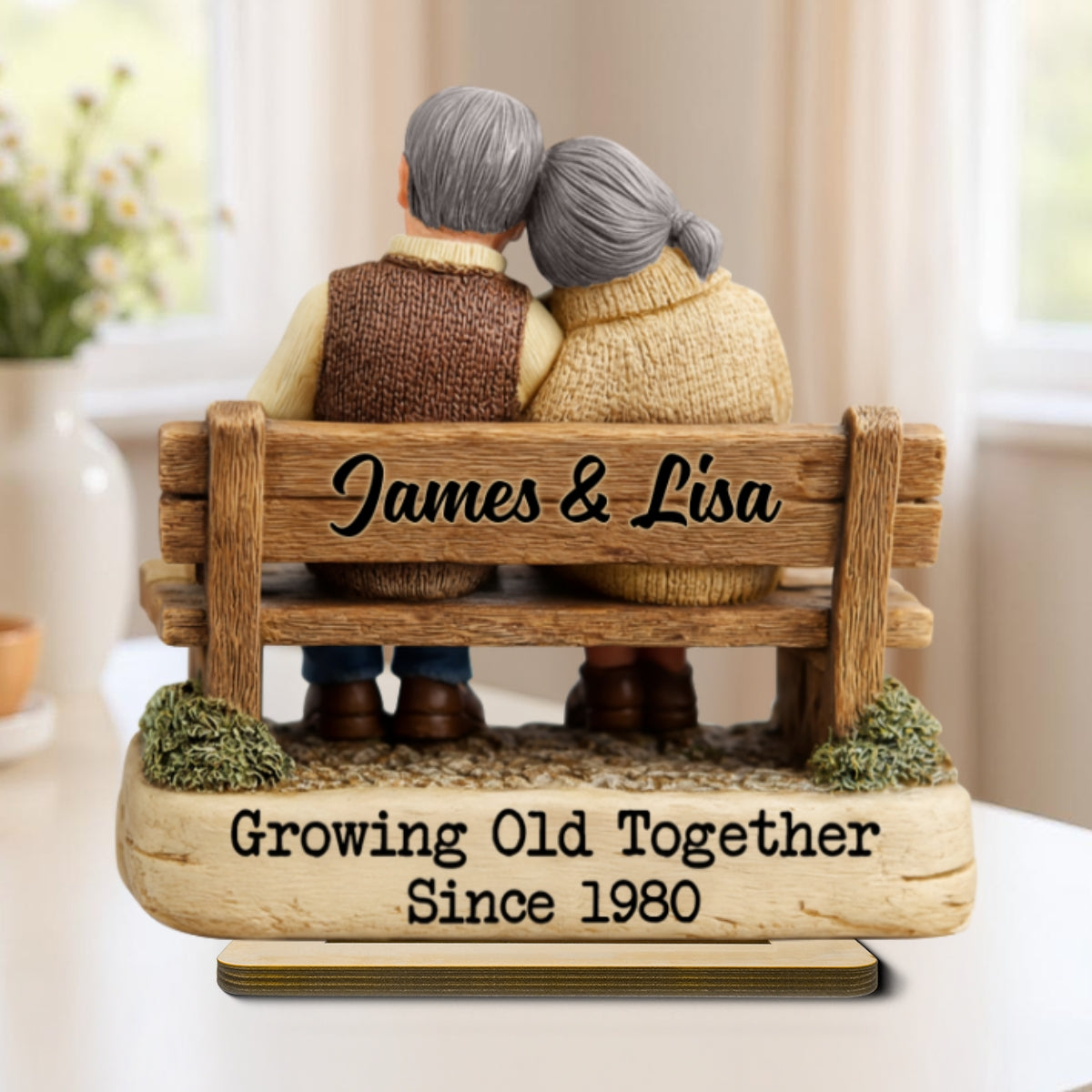 Growing Old Together Couple  - Personalized Standing Wooden Plaque - Gift for Couple