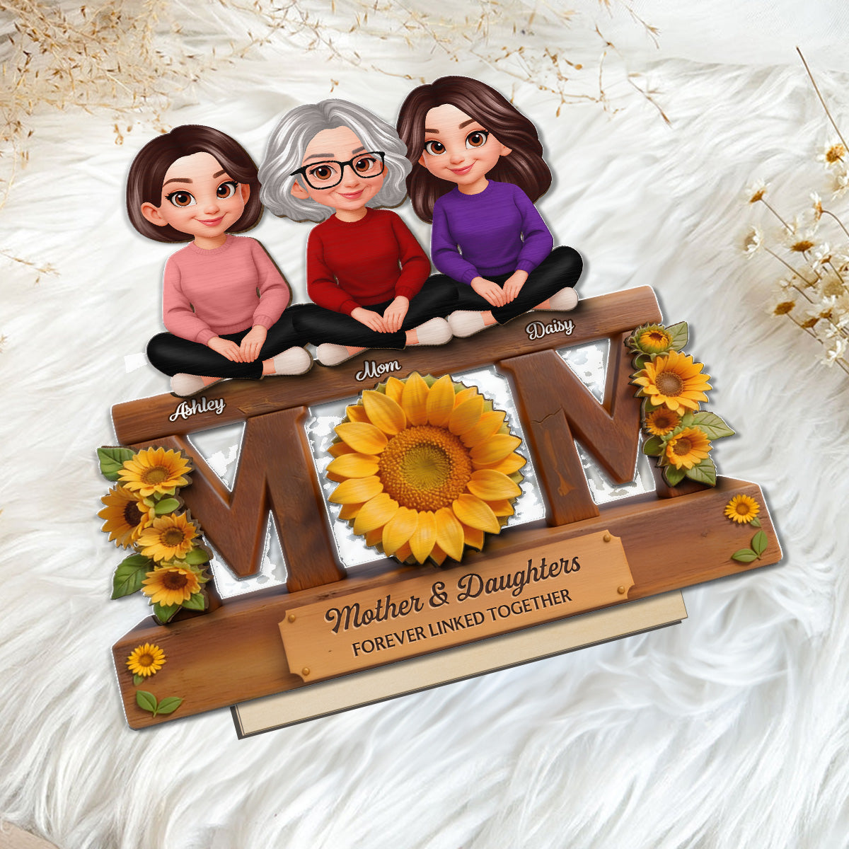 Beautiful Sunflower You Are My Sunshine MOM And Daughters Sons - Personalized 2-Layered Wooden Plaque - Gift For Mom