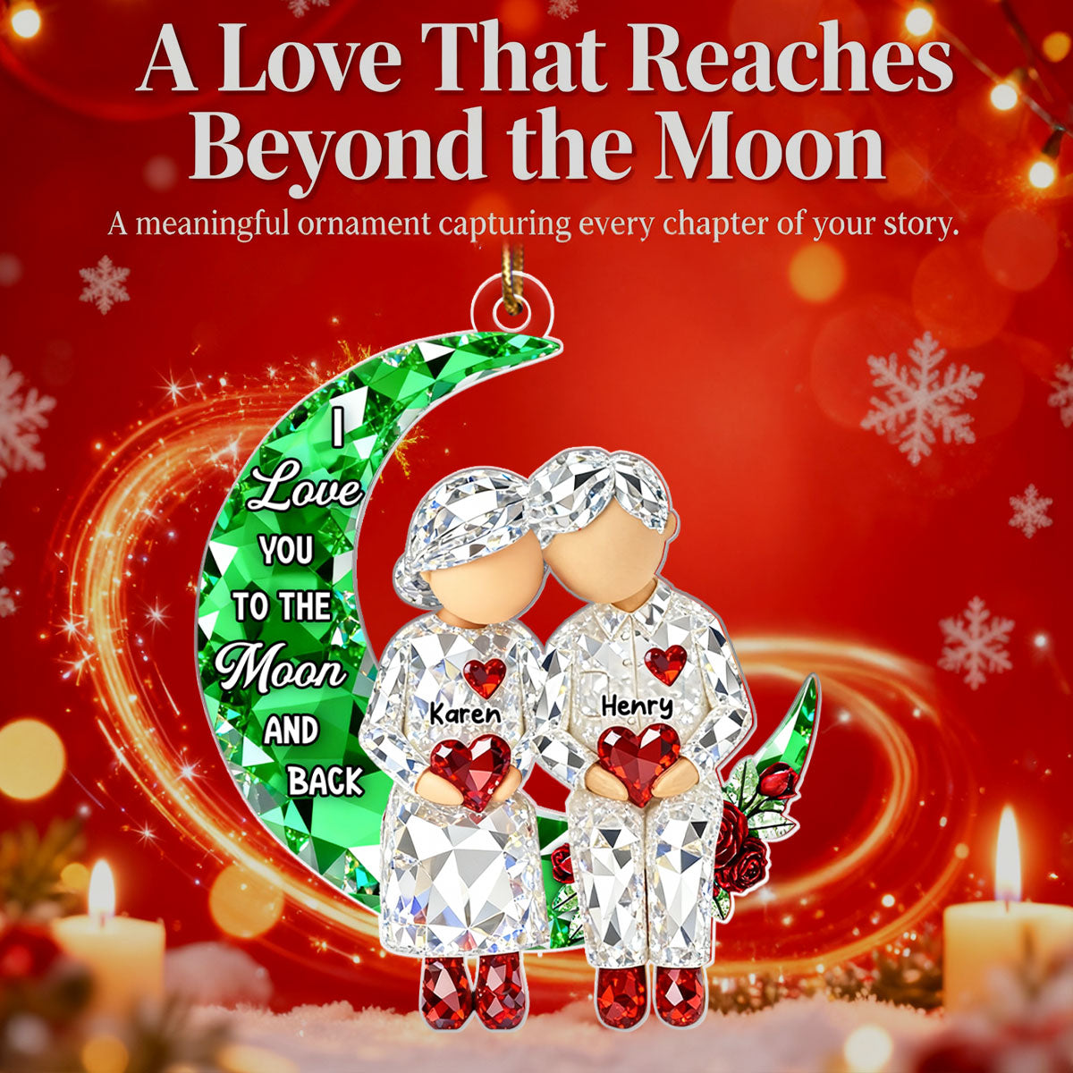 3D Crystal Effect Couple Love to the Moon - Personalized Acrylic Ornament - Christmas Gift for him, Gift for her
