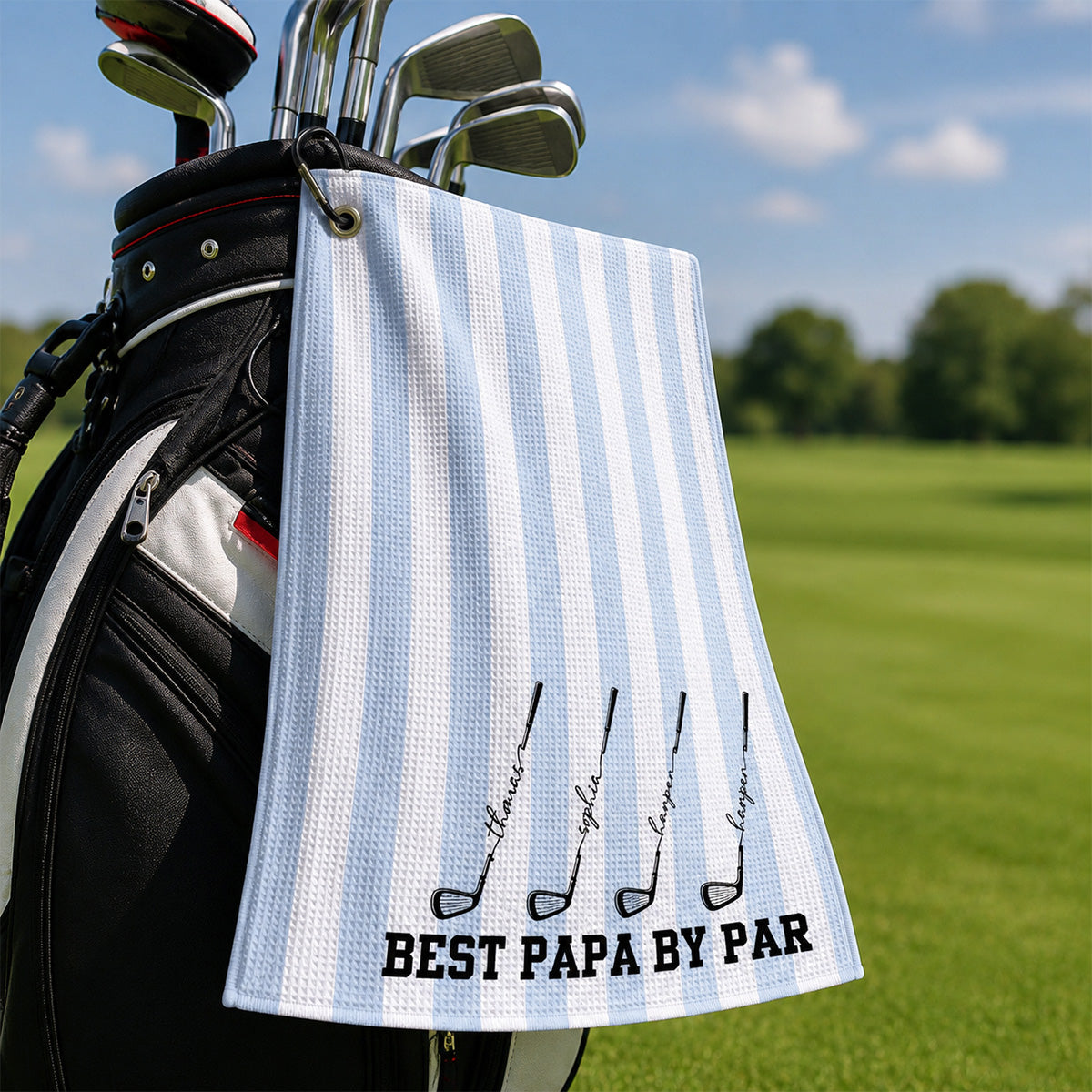 Best Dad Grandpa By Par Custom Kid Name - Personalized Golf Towel - Father's Day Gift For Golfers, Dad, Husband