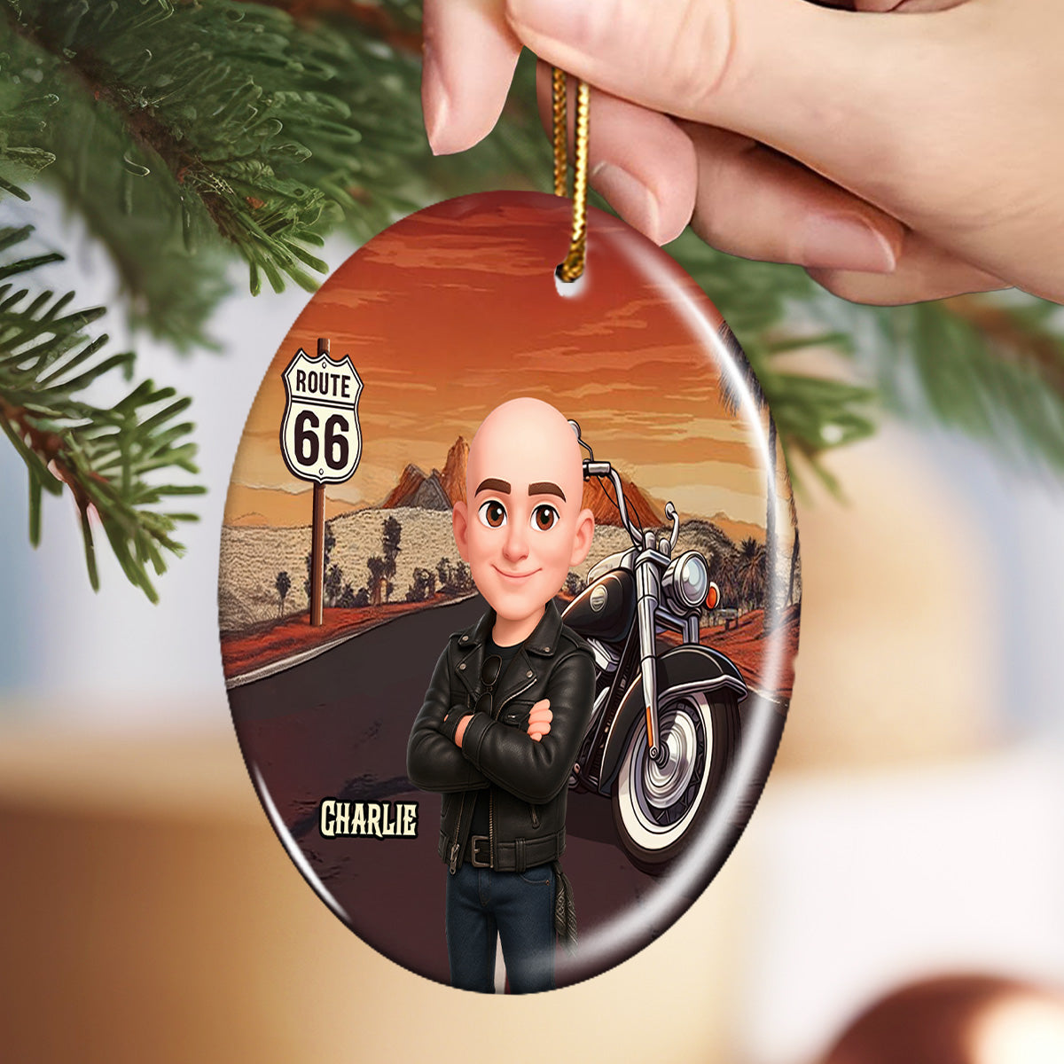 Biker On The Road Christmas - Personalized Ceramic Ornament - Gift For Bikers, Gift For Him, For Her