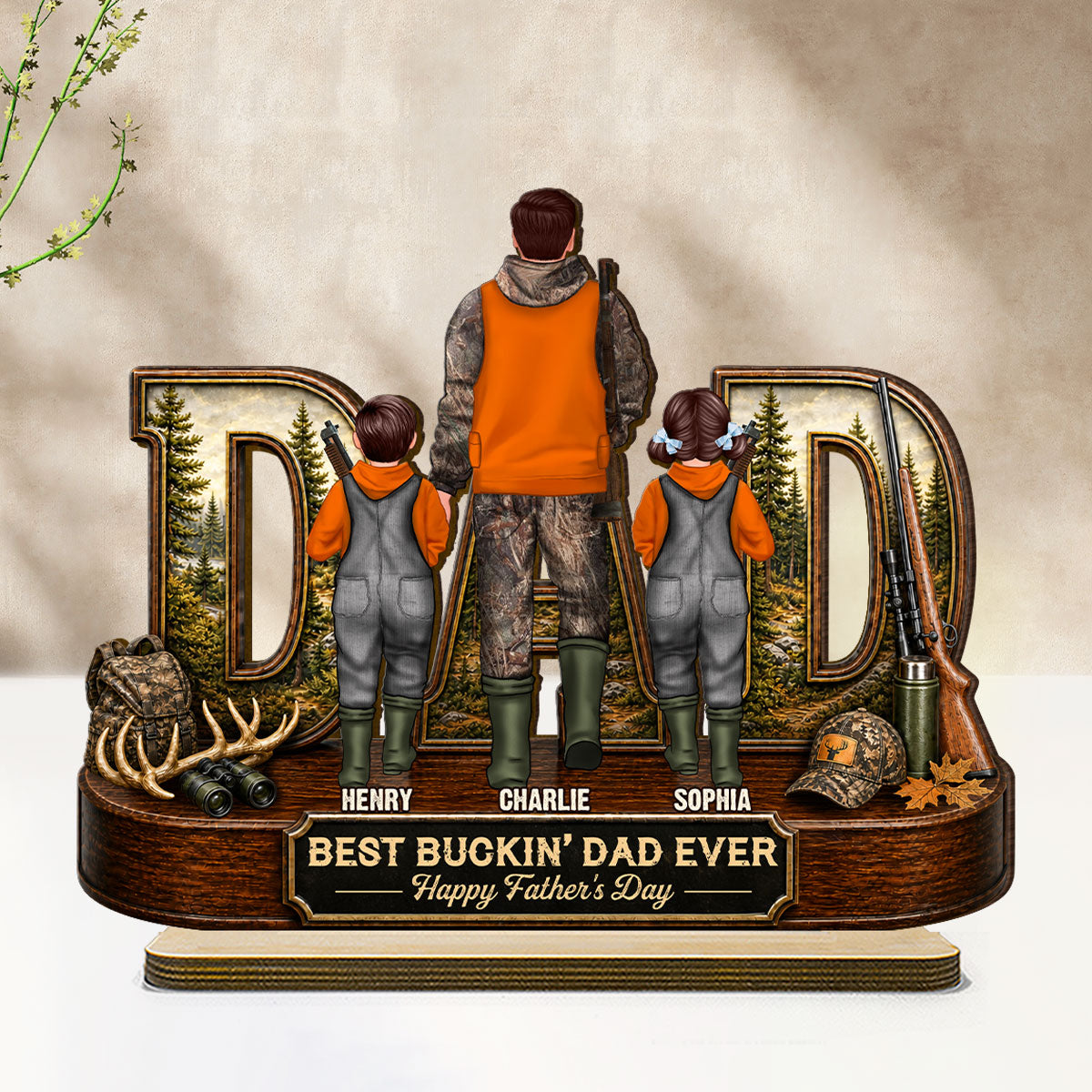 Hunting Dad Best Buckin' Dad Ever - Personalized 2-Layered Wooden Plaque - Unique  Gift For Hunting Dad, Husband