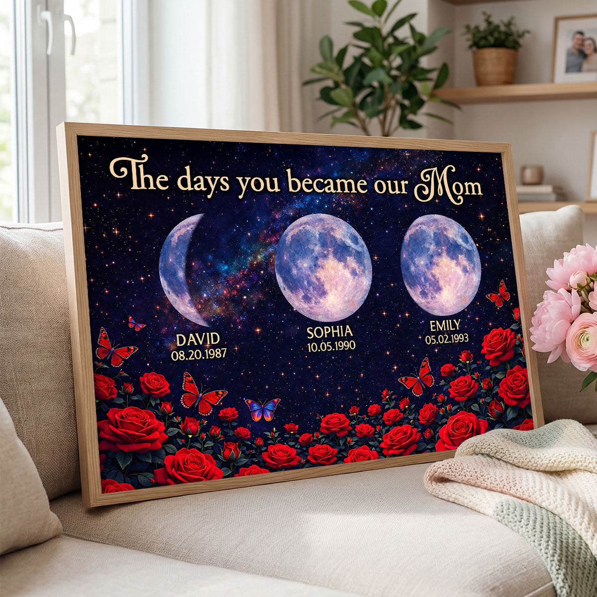 Roses The Day You Became Mom Grandma Custom Birth Moon Phase - Personalized Poster - Mother's Day Gift For Mom, Grandma
