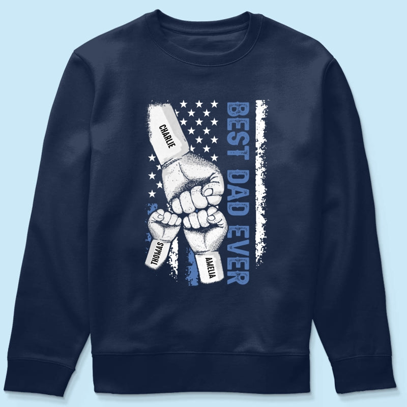 Dad & Kids Fist Bump Nation Flag - Personalized Shirt - Heartfelt Gift For Dad, Husband
