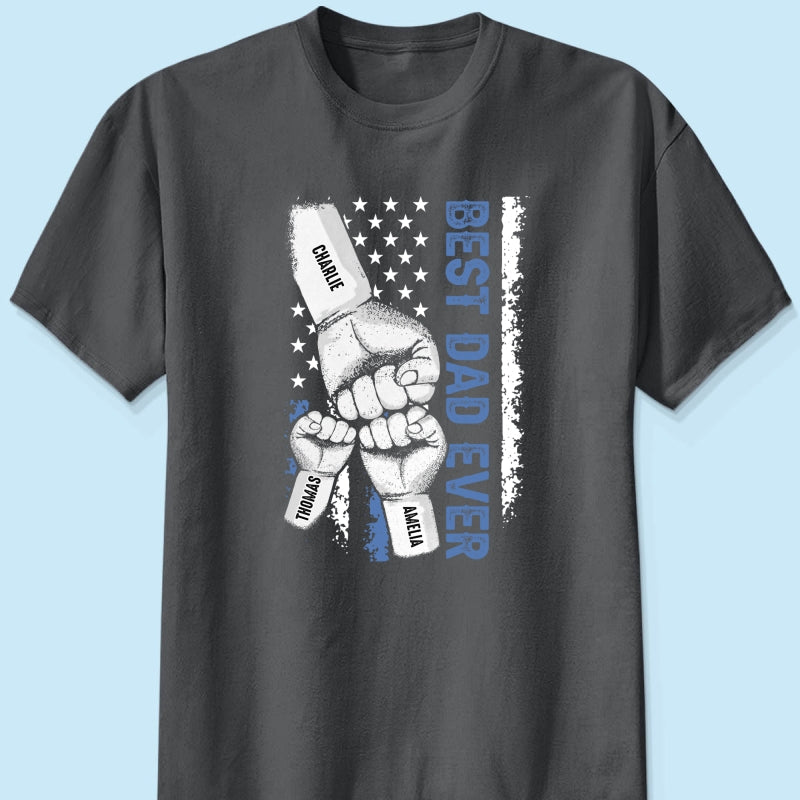Dad & Kids Fist Bump Nation Flag - Personalized Shirt - Heartfelt Gift For Dad, Husband