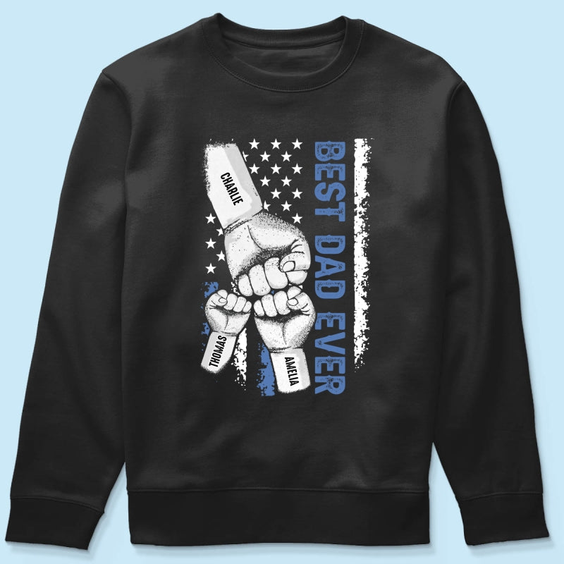 Dad & Kids Fist Bump Nation Flag - Personalized Shirt - Heartfelt Gift For Dad, Husband