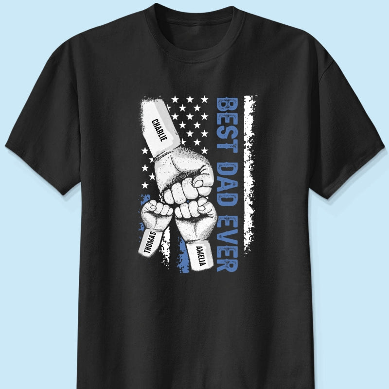 Dad & Kids Fist Bump Nation Flag - Personalized Shirt - Heartfelt Gift For Dad, Husband