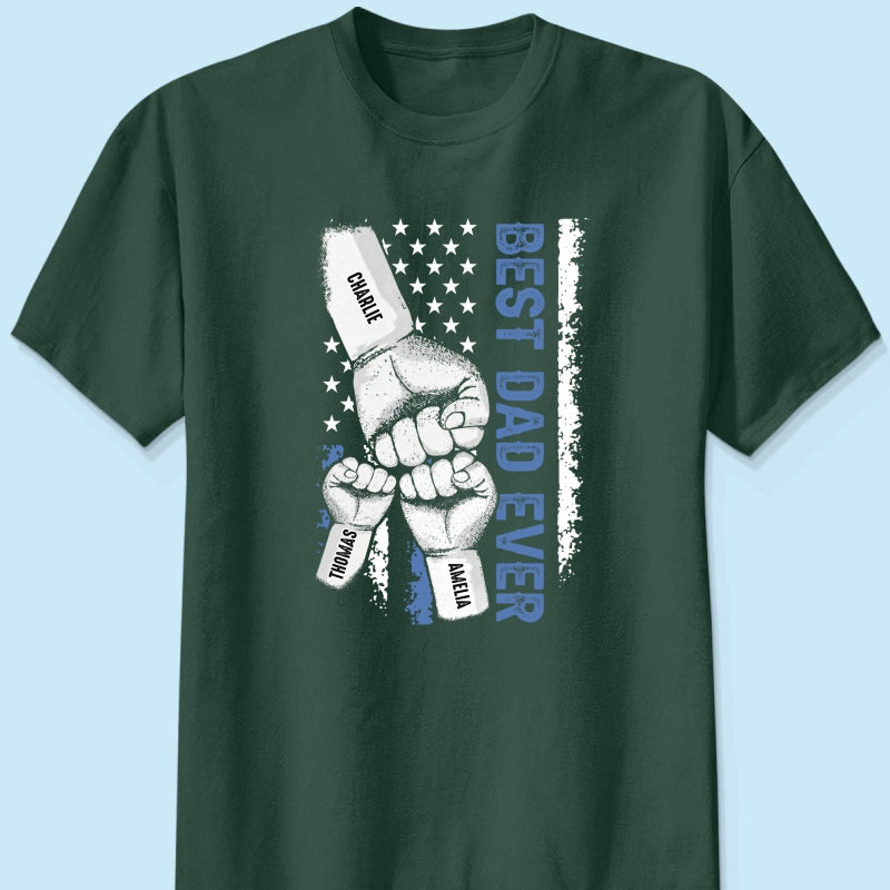 Dad & Kids Fist Bump Nation Flag - Personalized Shirt - Heartfelt Gift For Dad, Husband