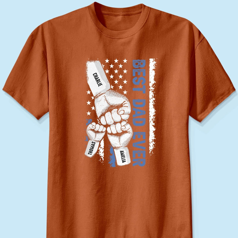 Dad & Kids Fist Bump Nation Flag - Personalized Shirt - Heartfelt Gift For Dad, Husband