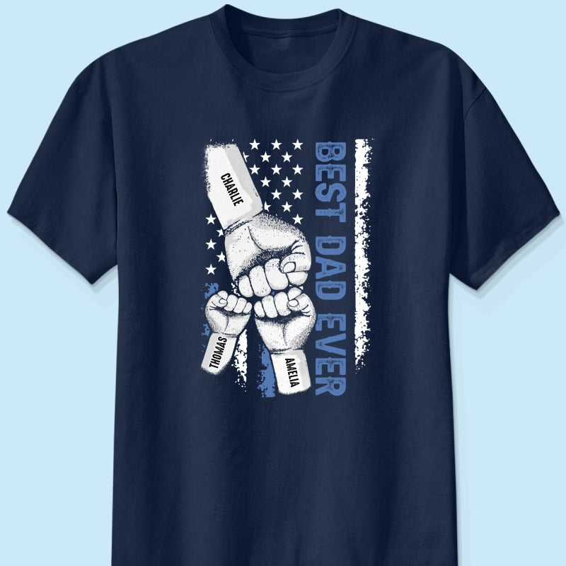 Dad & Kids Fist Bump Nation Flag - Personalized Shirt - Heartfelt Gift For Dad, Husband