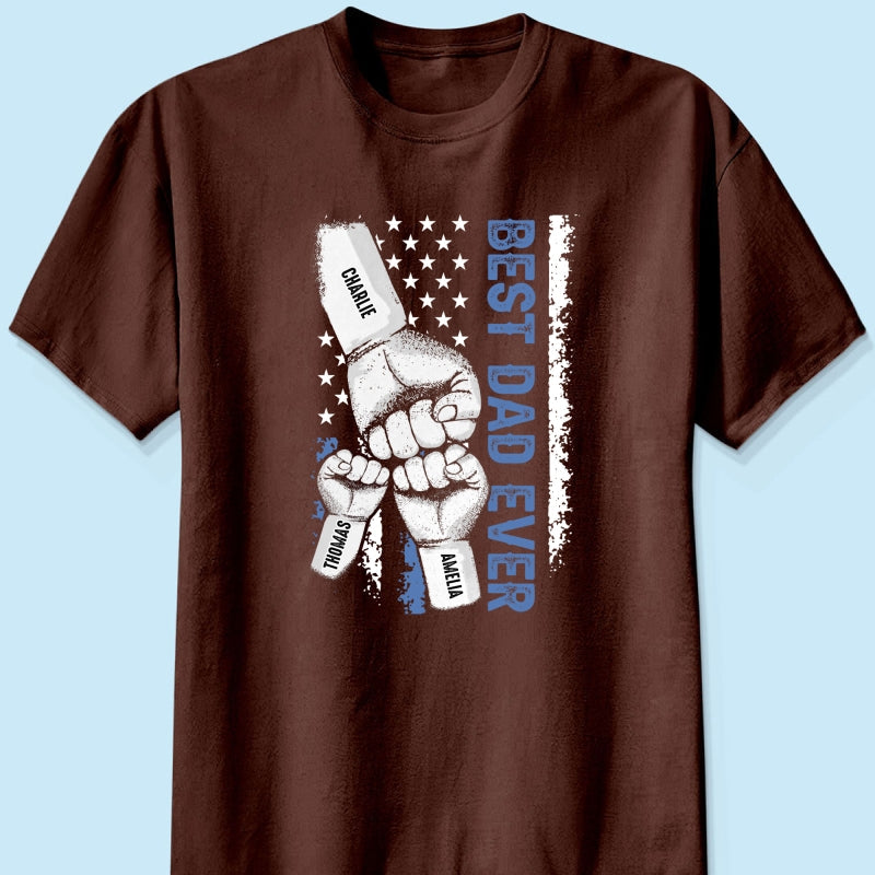 Dad & Kids Fist Bump Nation Flag - Personalized Shirt - Heartfelt Gift For Dad, Husband