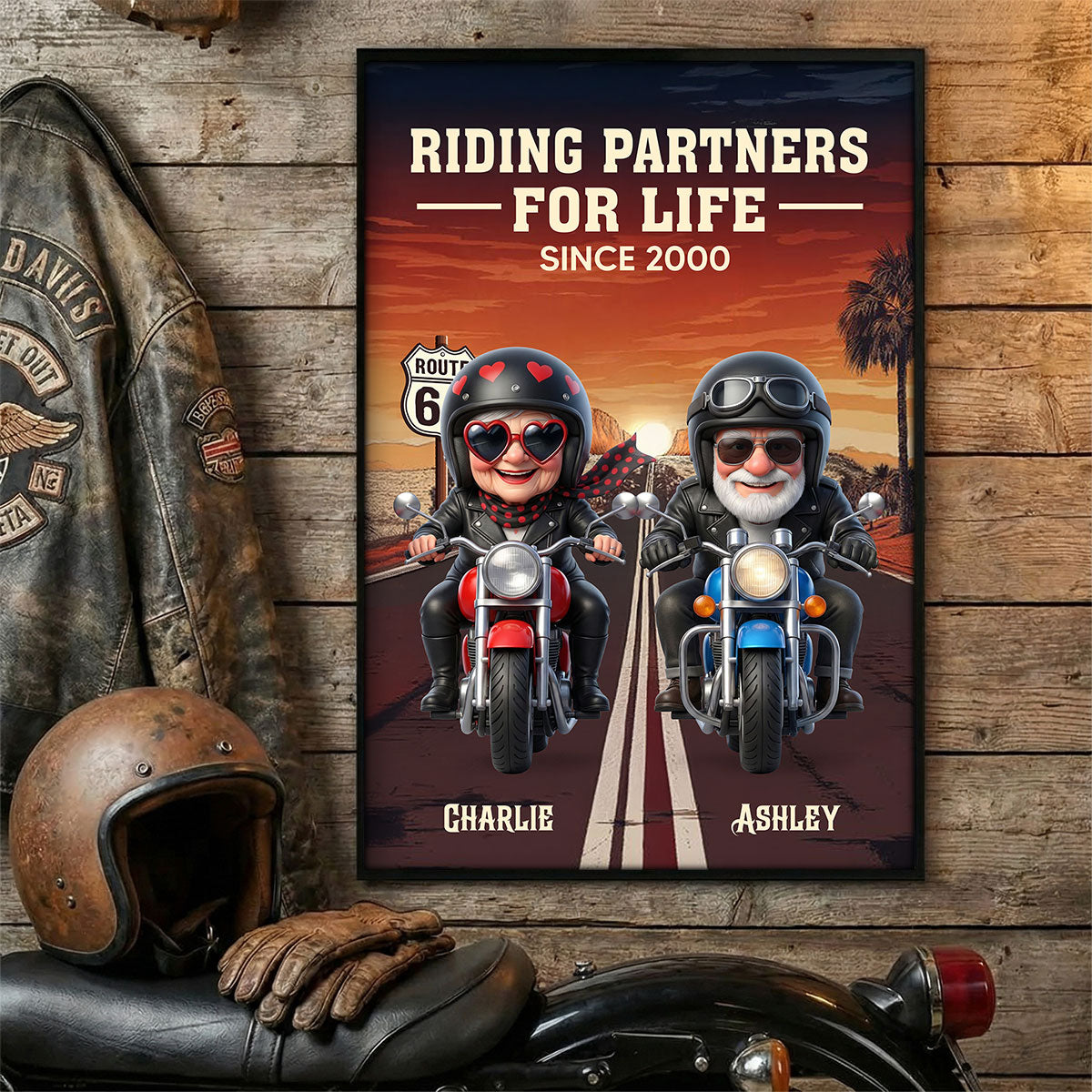 Old Bikers Couple Riding Partners for Life - Personalized Poster - Sentimental Nostalgia Gift for Him, Gift for Her