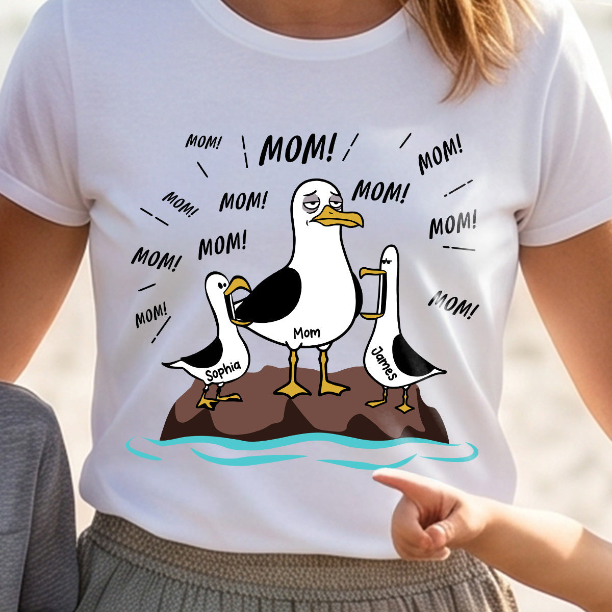 Mom Mom Mom Tired Seagull Mom With Kids - Personalized Shirt - Funny Mother's Day Gift For Mom