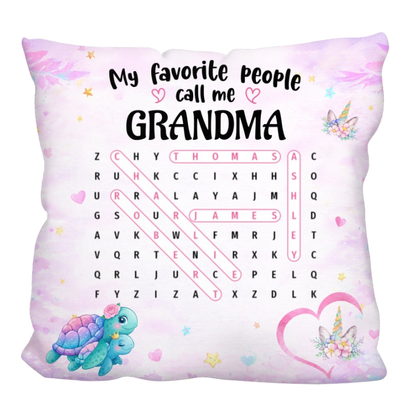 My Favorite People Call Me Grandma Word Search Puzzle - Personalized Pillow - Heartfelt Gift for Grandma