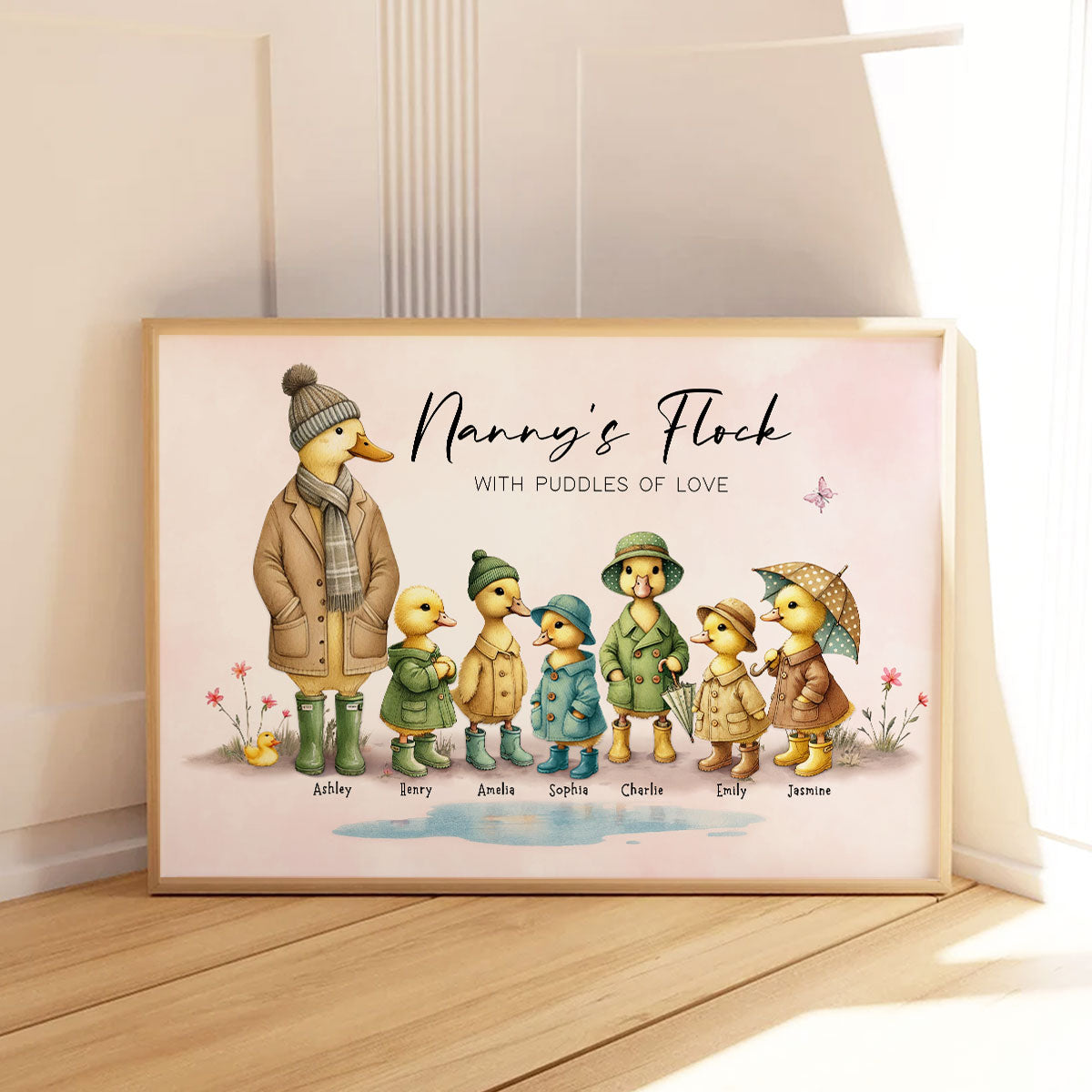 Nanny's Flock Gift For Grandma Nana Grammy Cute Ducks Personalised Poster, Gift