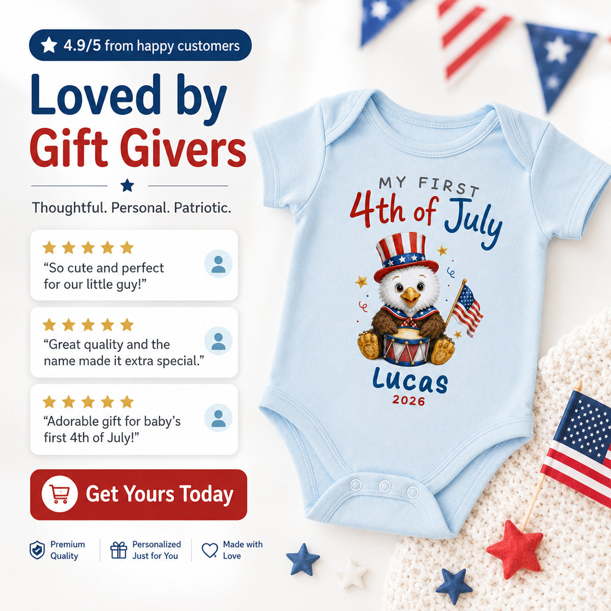 My First 4th Of July - Personalized Baby Apparel - 4th Of July Keepsake For Baby
