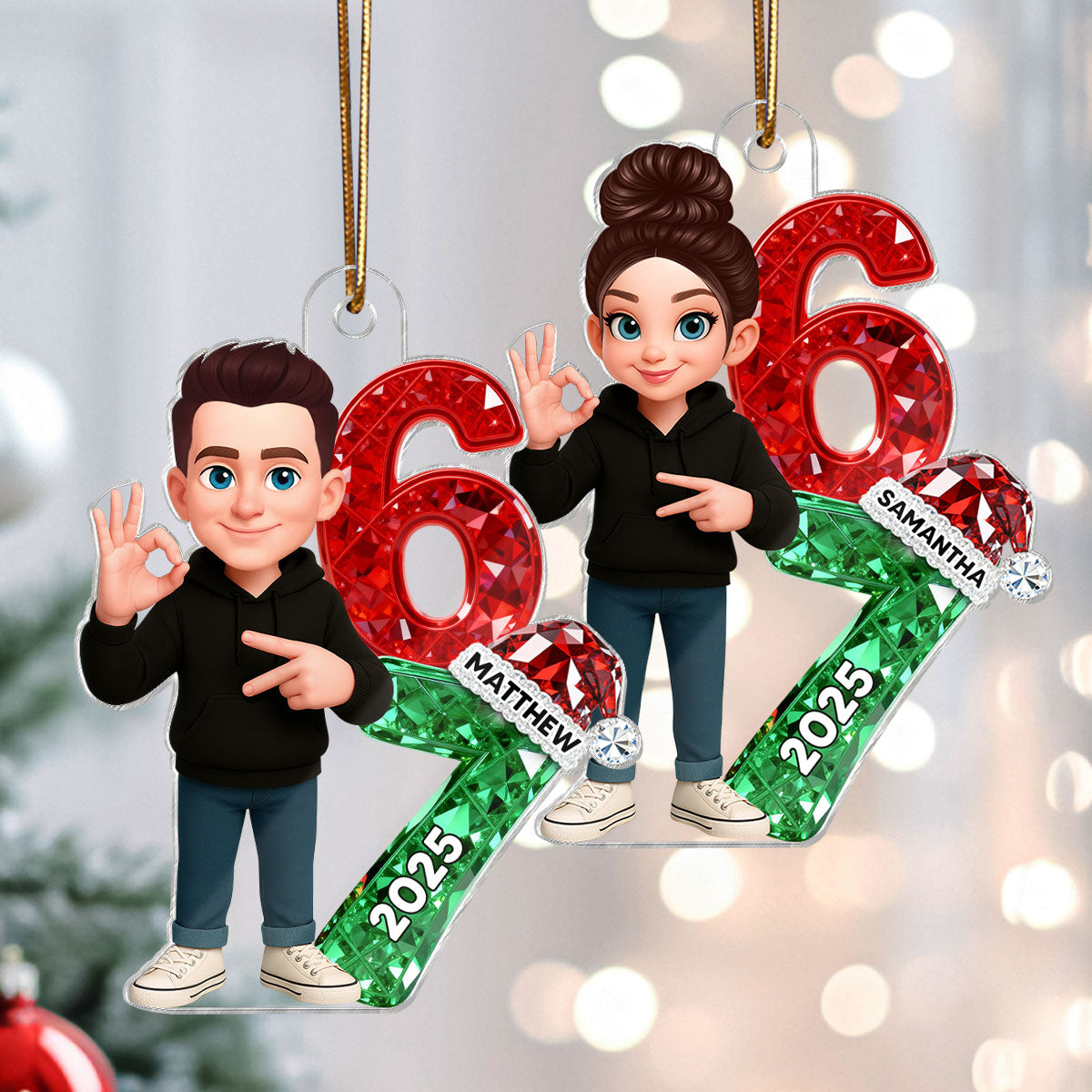 3D Effect Flat Teen Boy Girl 2025 Trending Slang Christmas 67 Six Seven - Personalized Acrylic Ornament - Funny Christmas Gift For Teen, Grandkid, Gen Alpha