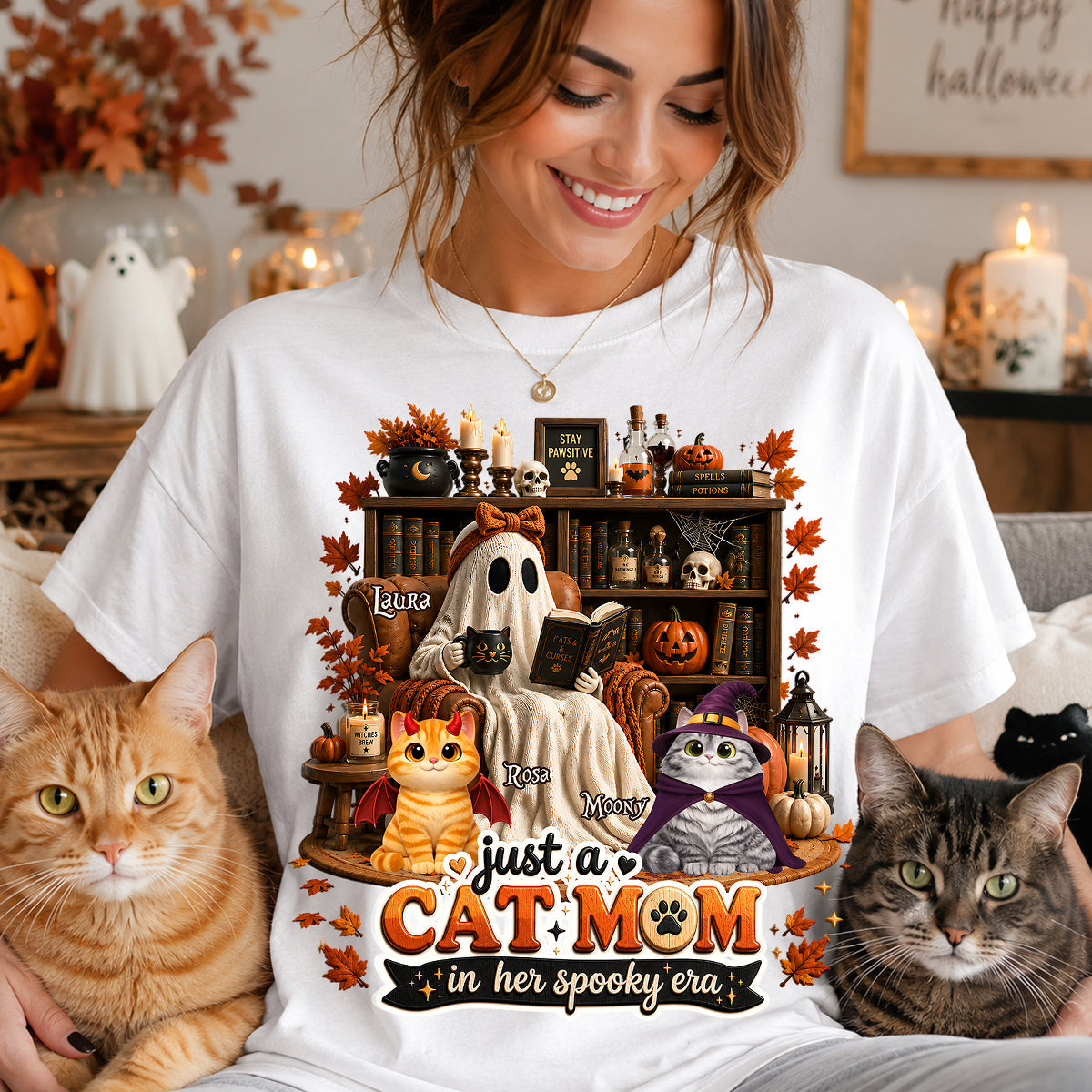 Just A Cat Mom In Her Spooky Era - Personalized Shirt - Halloween Gift, Gift For Cat Lovers
