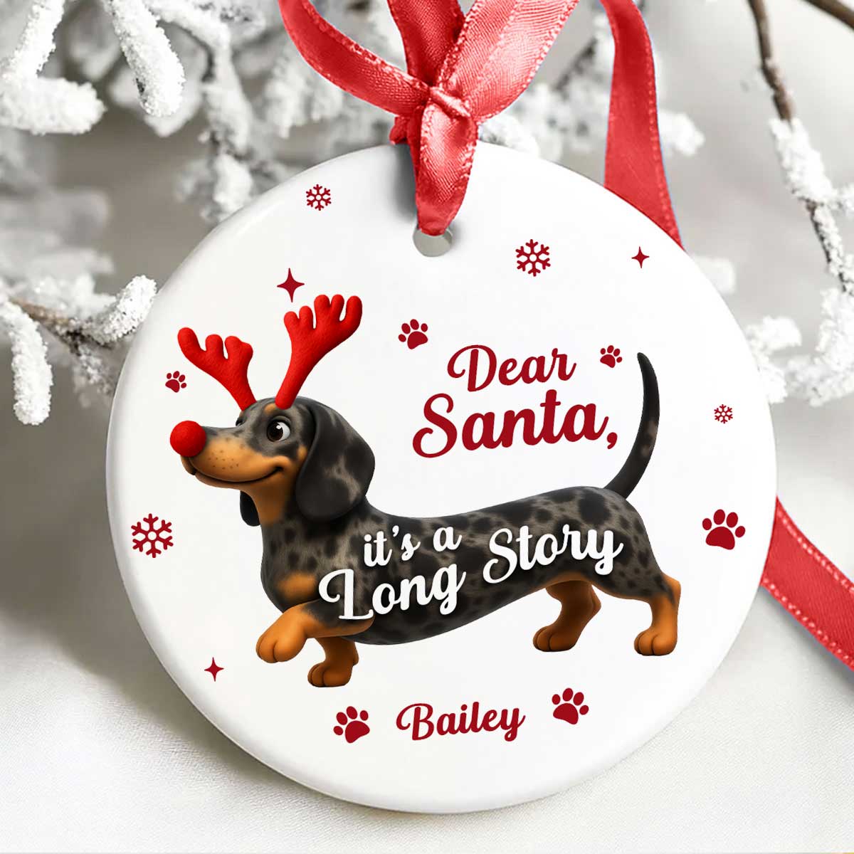 Funny Christmas Dachshund - Personalized Ceramic Ornament - Unique Christmas Gift For Dog Lovers
