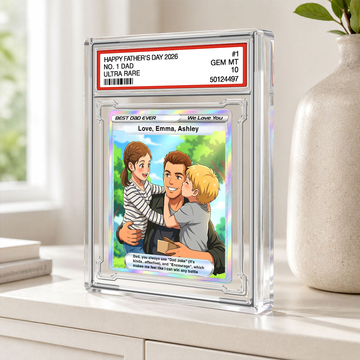 Best Dad Ever Trading Card Cartoon Style - Personalized Acrylic Block Plaque -  Gift For Dad, Husband