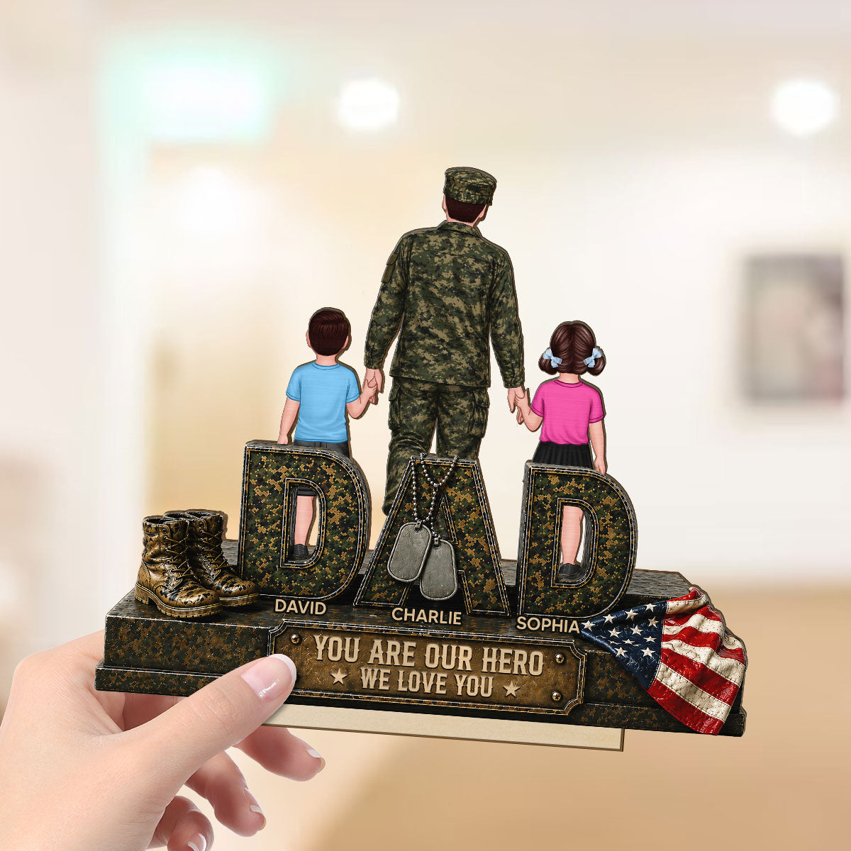 Army Dad You Are Our Hero - Personalized 2-Layered Wooden Plaque -  Gift For Dad, Husband