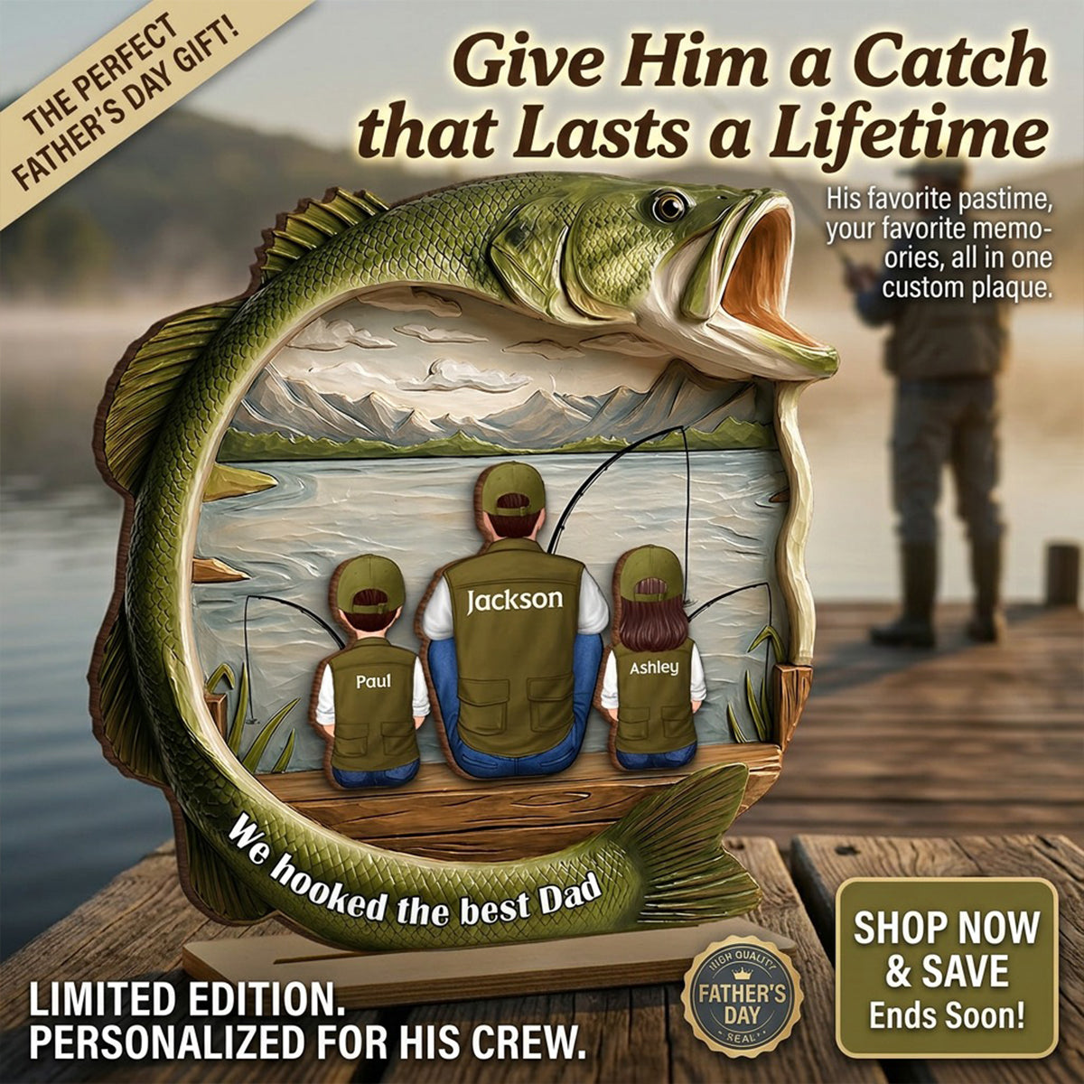 Best Catch Ever Dad Fishing - Personalized 2-Layered Wooden Plaque - Heartfelt Gift For Fishing Dad, Gift For Husband