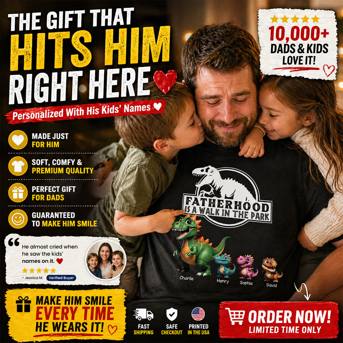 Fatherhood Is A Walk In The Park Cartoon Dinosaurs - Personalized Shirt - Father's Day Gift For Husband, Dad