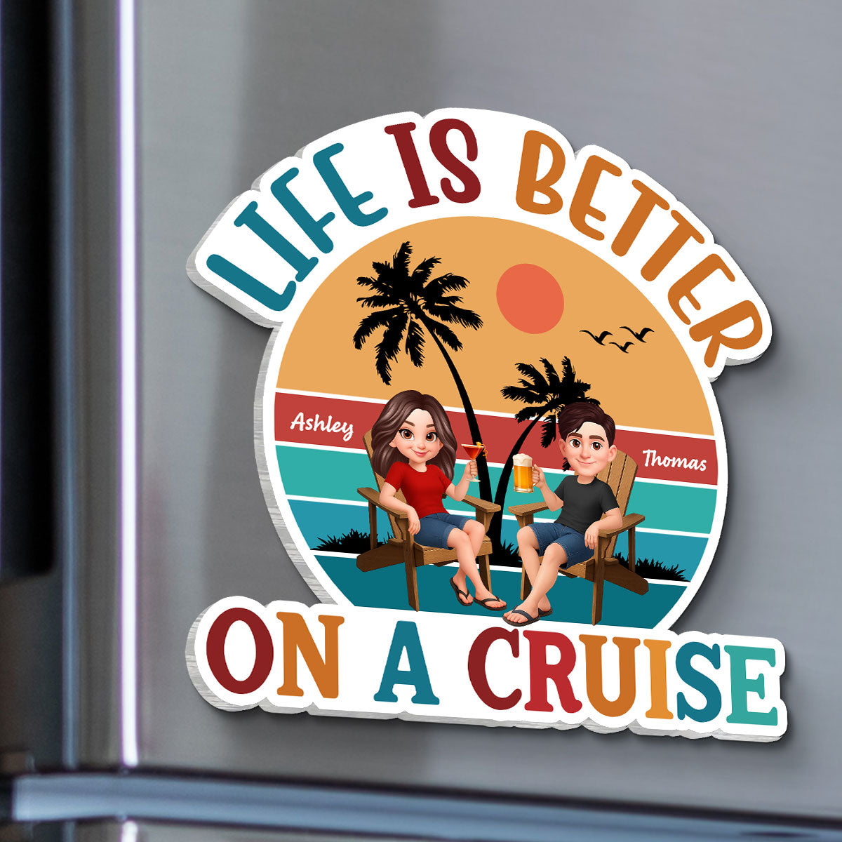 Couple Retro Life Is Better On A Cruise - Personalized Cruise Ship Door Magnet - Summer Cruise Ship Door Decorations