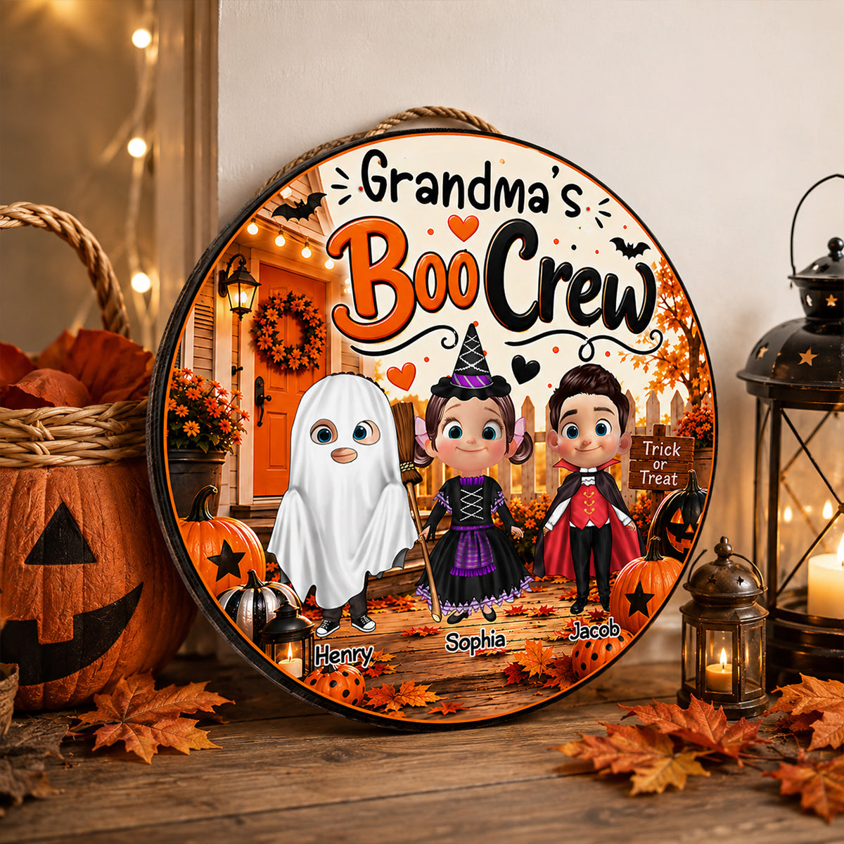 Grandma's Boo Crew - Personalized Door Sign - Halloween Decor for Grandma