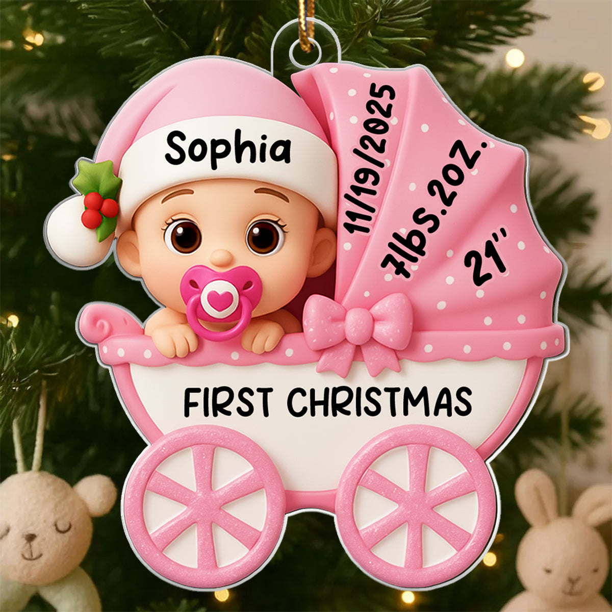 Baby Carriage First Christmas - Personalized Acrylic Ornament - Unique Christmas Gift For New Parents, Newborn Keepsake