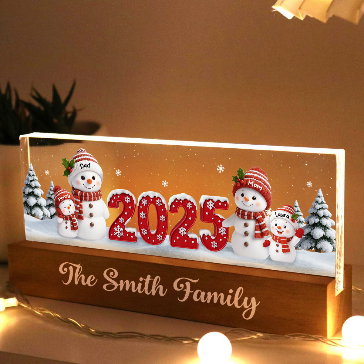 Family Snowman 2025 Togetherness - Personalized Acrylic Block LED Night Light - Christmas Gift for Husband, Wife, Christmas Decor