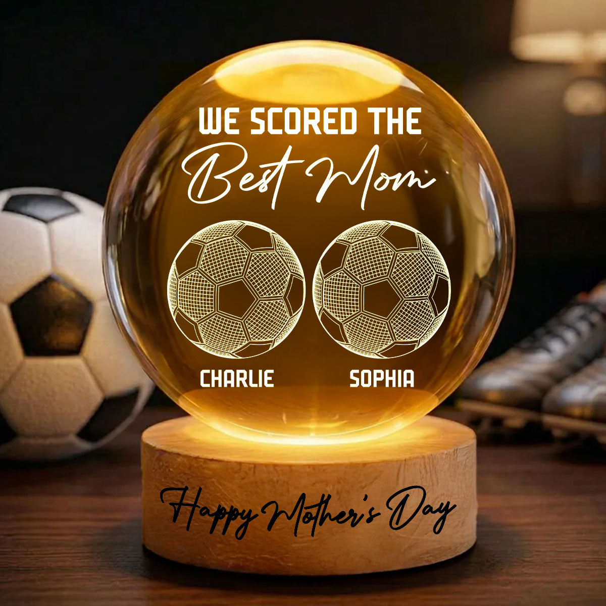 Soccer We Scored The Best Mom Illusion - Personalized Crystal Ball LED Night Light - Mother's Day Gift For Mom, Wife