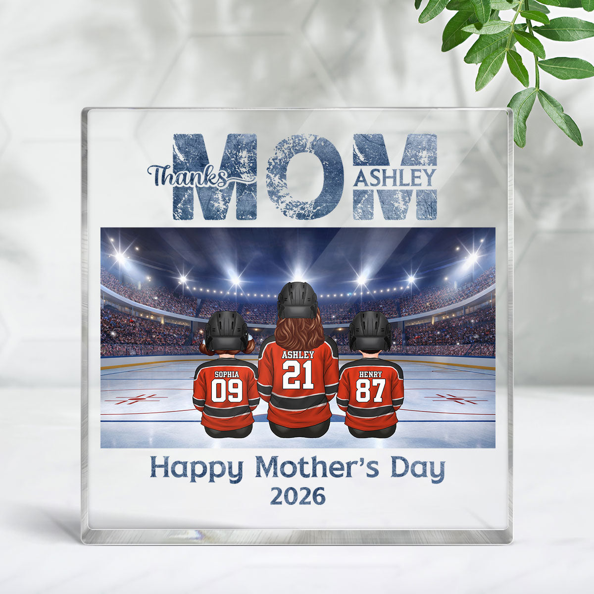 Thanks Mom Hockey Mom and Kids - Personalized Acrylic Block Plaque - Mother's Day Gift For Mom, Gift For Wife