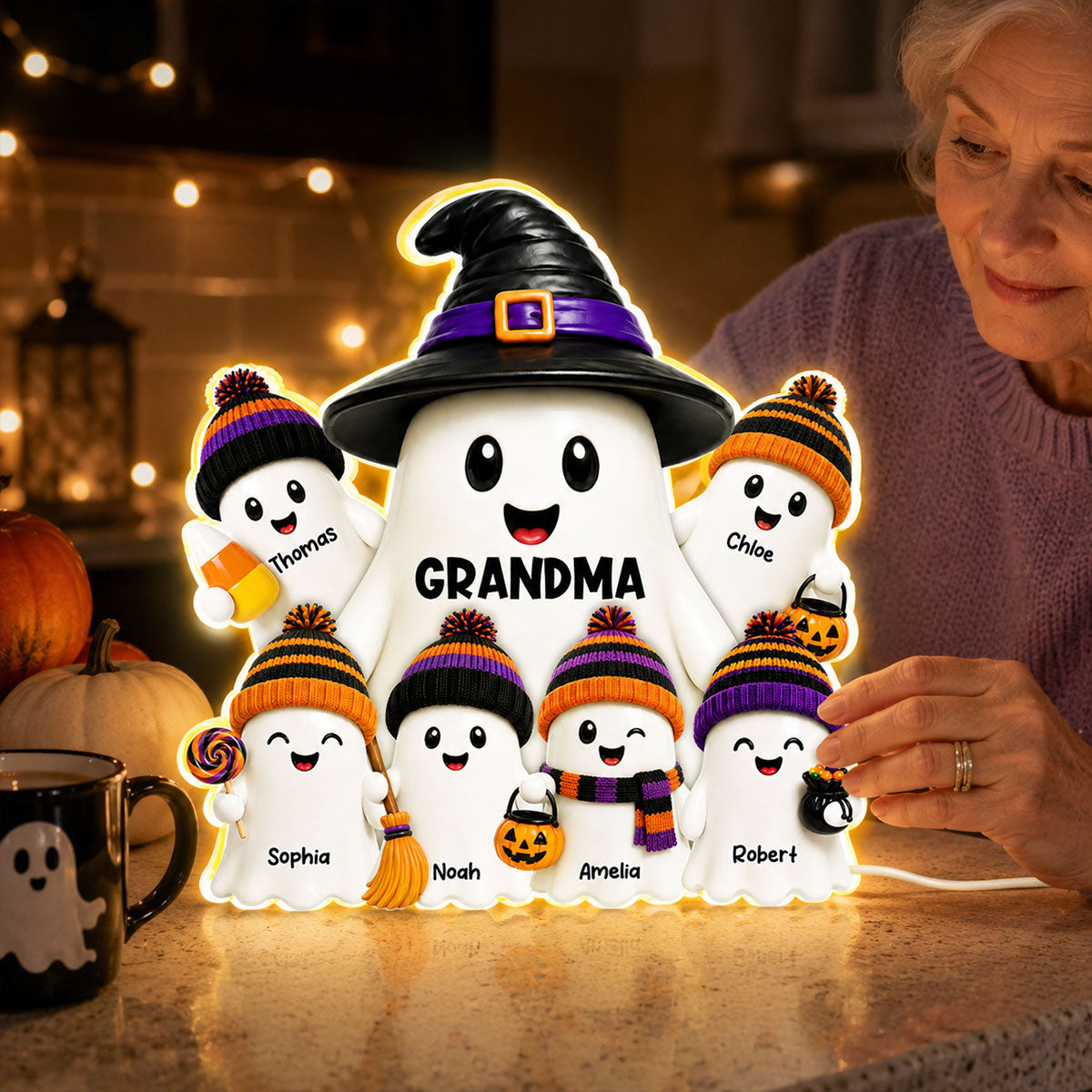 Mysterical Grandma's Boo Crew - Personalized Light Box - Halloween Decoration For Grandma