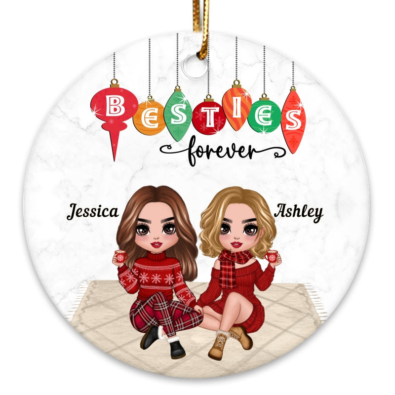 Christmas Best Friends Sisters Sitting Bauble Personalized Circle Ornament