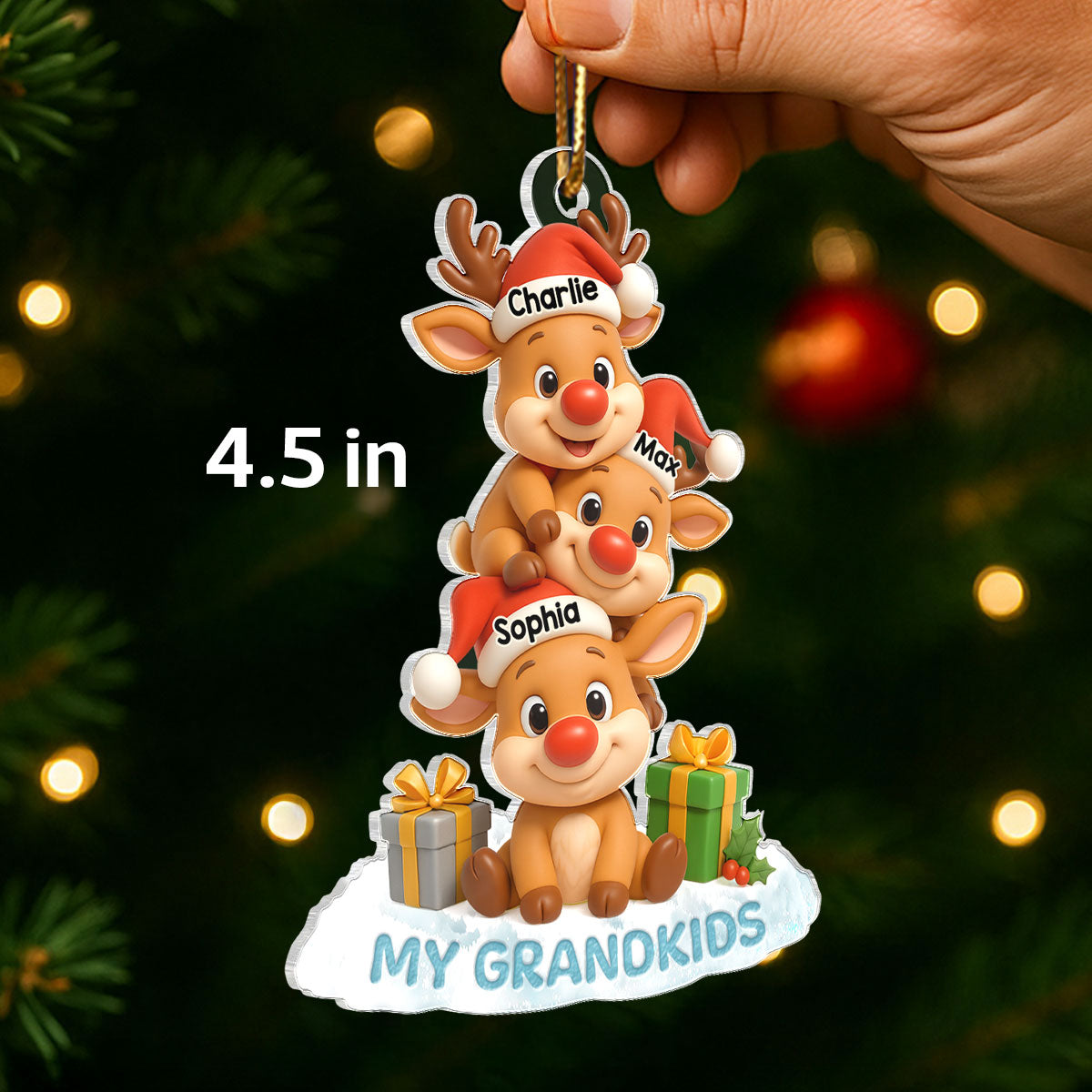 Cute Reindeer Grandkids - Personalized Acrylic Ornament - Christmas Gift for Grandma