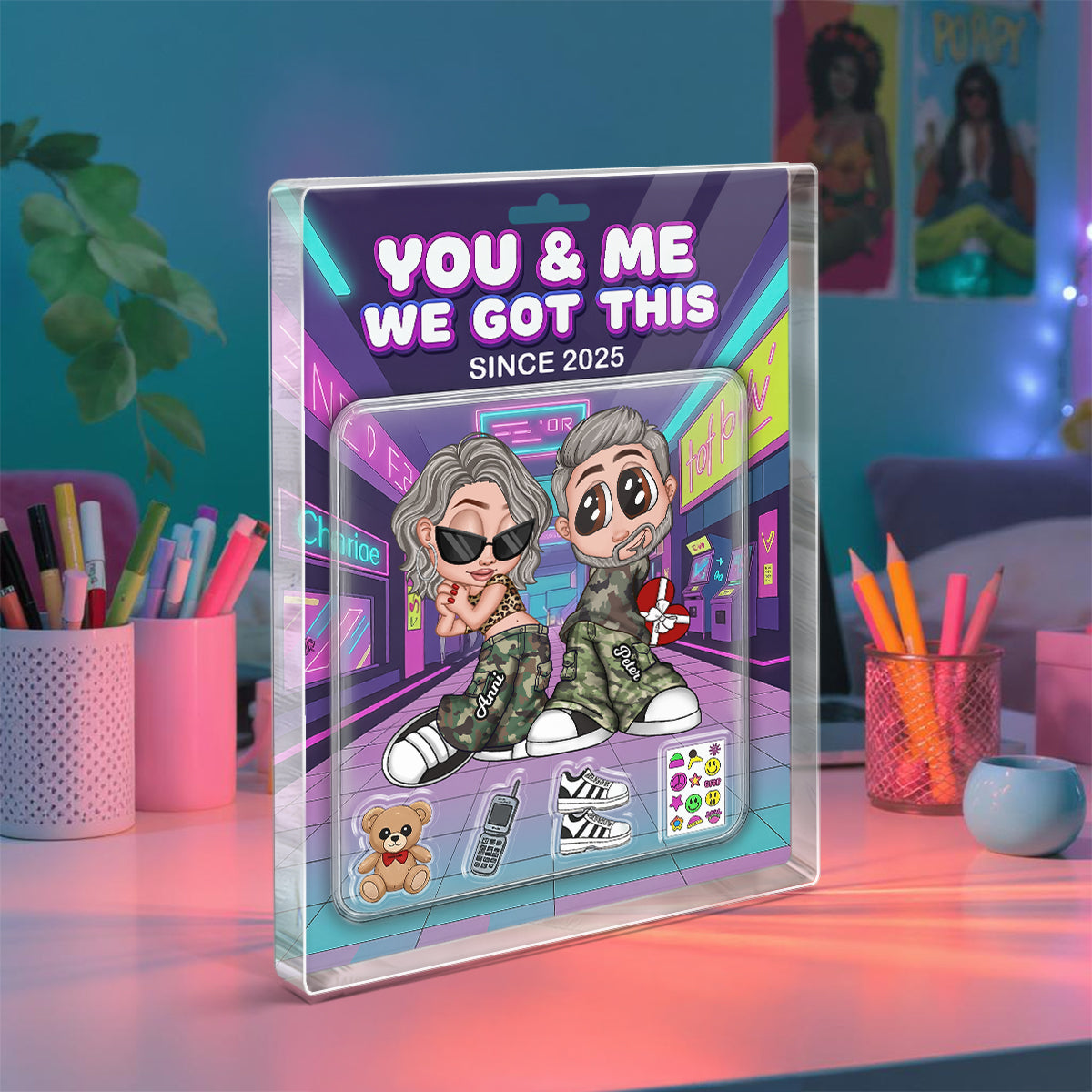 Y2K Couple Action Figure - Personalized Acrylic Block Plaque - Sentimental Valentine's Day Gift for him, for her