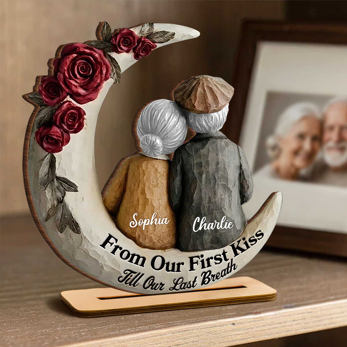 From Our First Kiss Till Our Last Breath Old Couple - Personalized Wooden Plaque - Gift For Him, Gift For Her