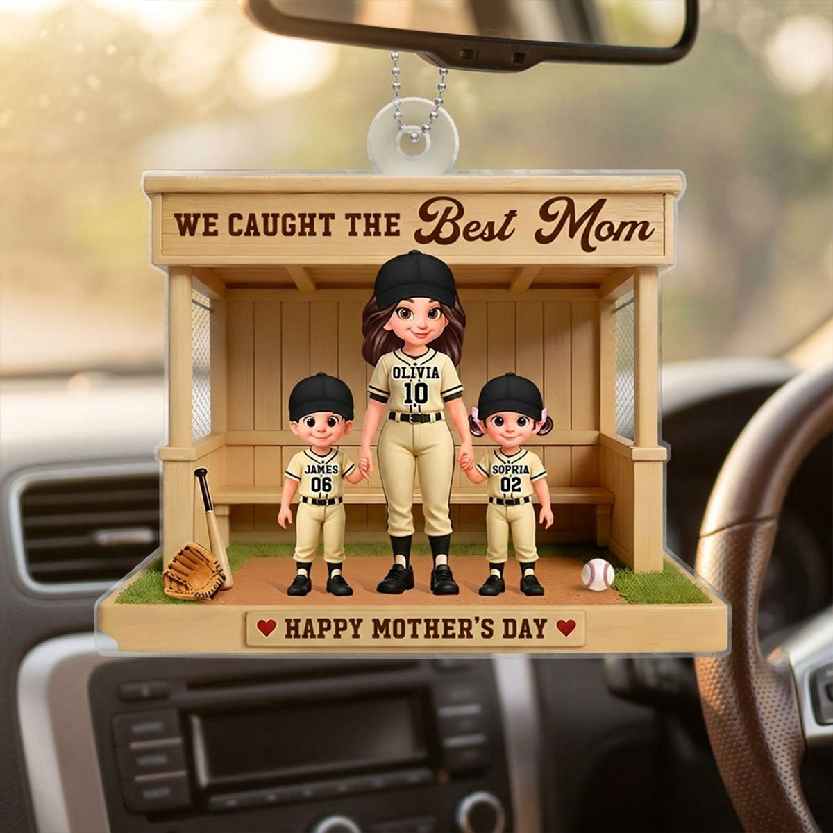 We Caught The Best Mom Baseball Dugout - Personalized Acrylic Car Hanger - Mother's Day Gift For Baseball Mom