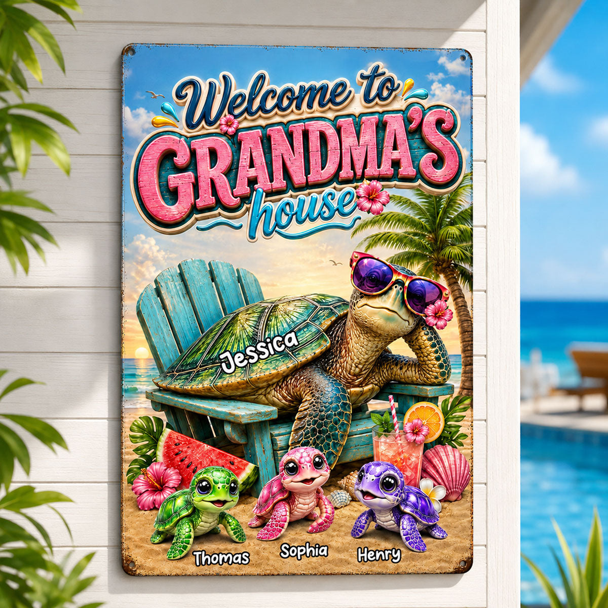 Welcome to Grandma's House Turtle Grandma - Personalized Metal Sign - Summer Decor for Her
