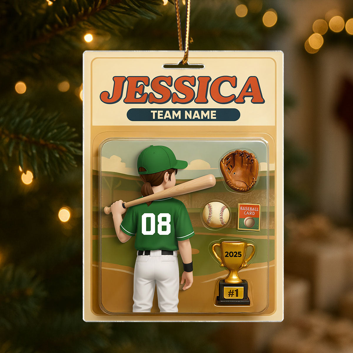 Baseball Player Custom Figure 3D Effect - Personalized Acrylic Ornament - Christmas Gift for Son, Daughter, Grandkids