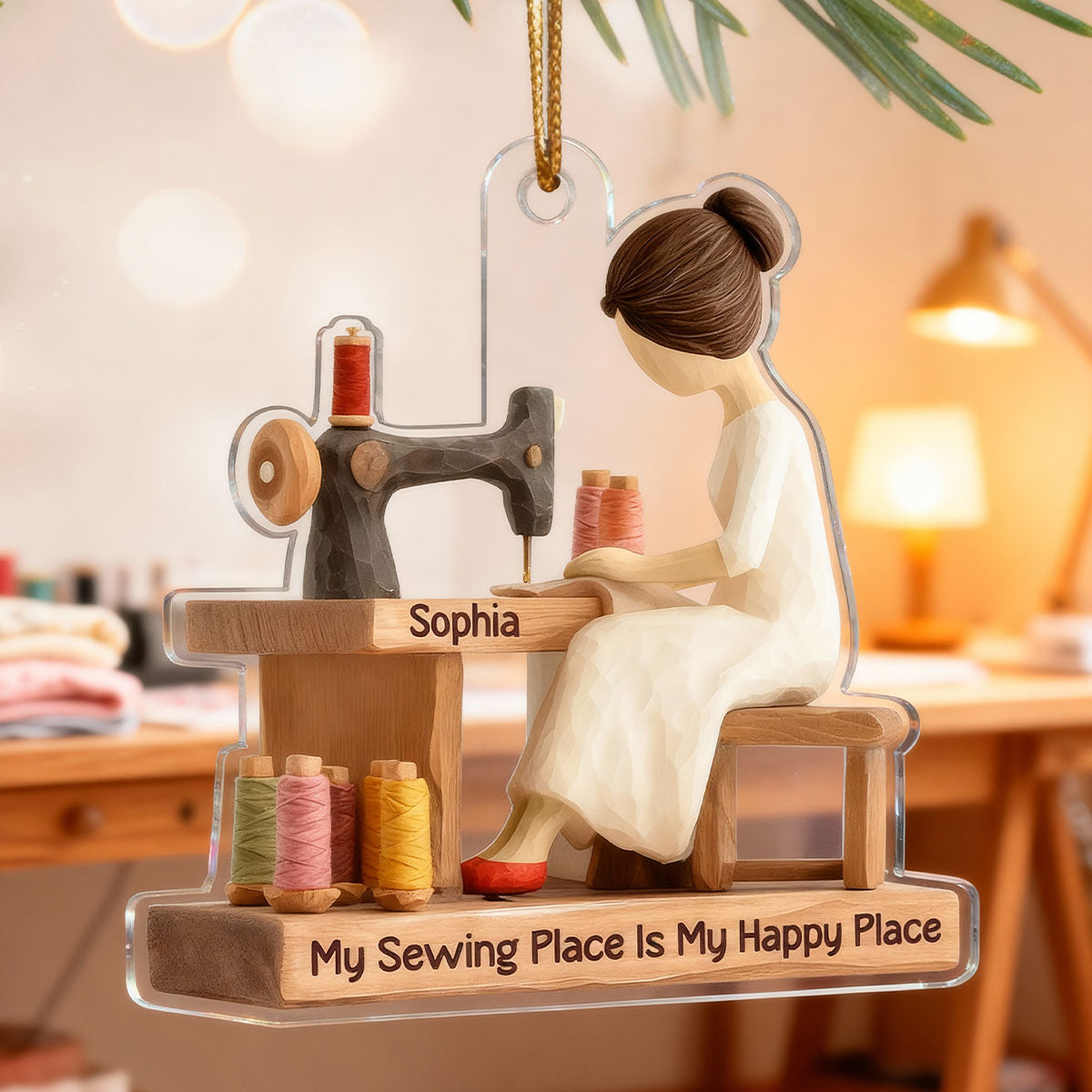My Sewing Place Is My Happy Place 3D Effect - Personalized Acrylic Ornament