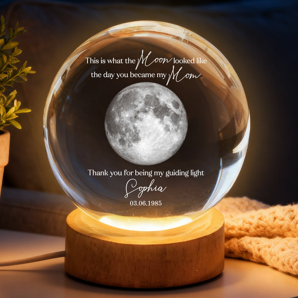 Thank You for Being My Guiding Light Mom - Personalized Crystal Ball LED Night Light - Sentimental Mother's Day Gift for Mom