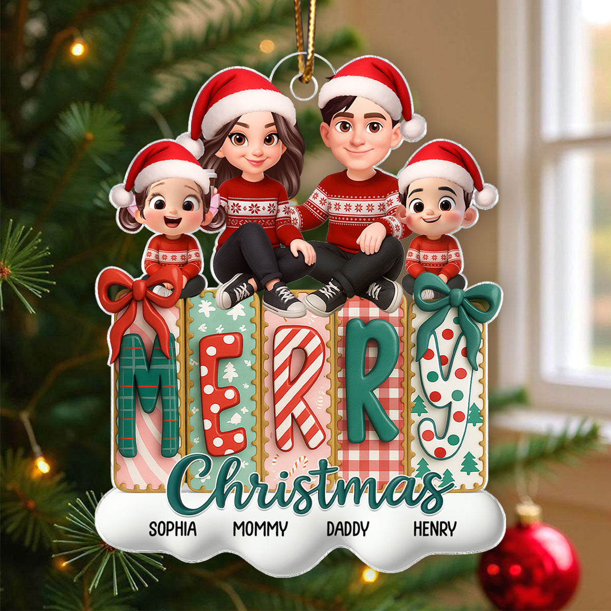 Merry Christmas Family - Personalized Acrylic Ornament - Christmas Gift For Family, for Wife, Husband