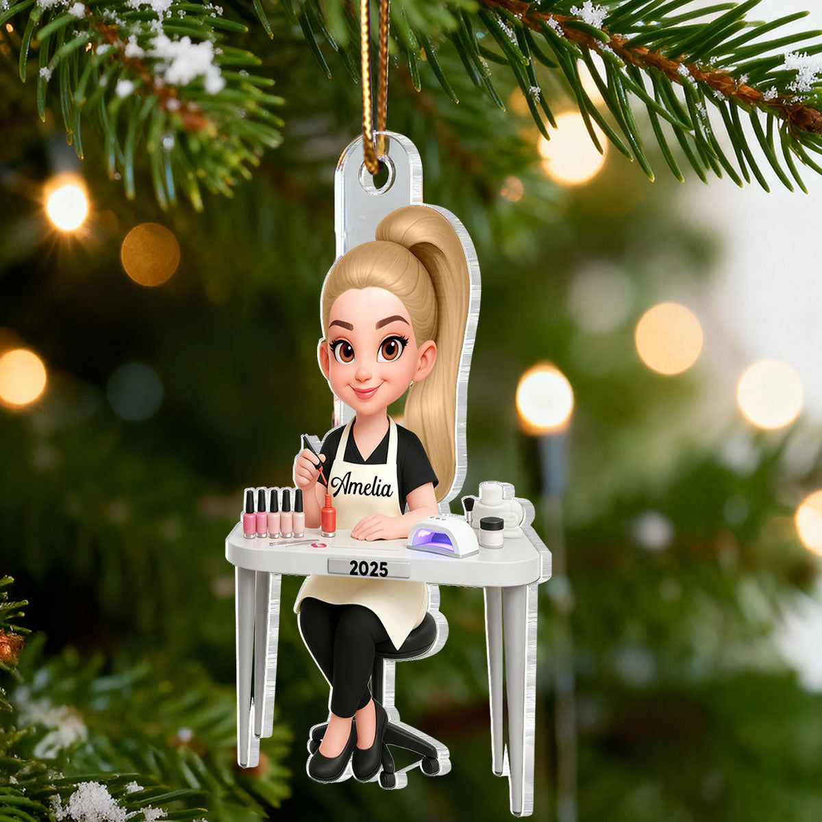 3D Effect Christmas Nail Technician - Personalized Acrylic Ornament - Gift For Nail Technician, Nails Decor, Beauty Salon, Woman, Girl