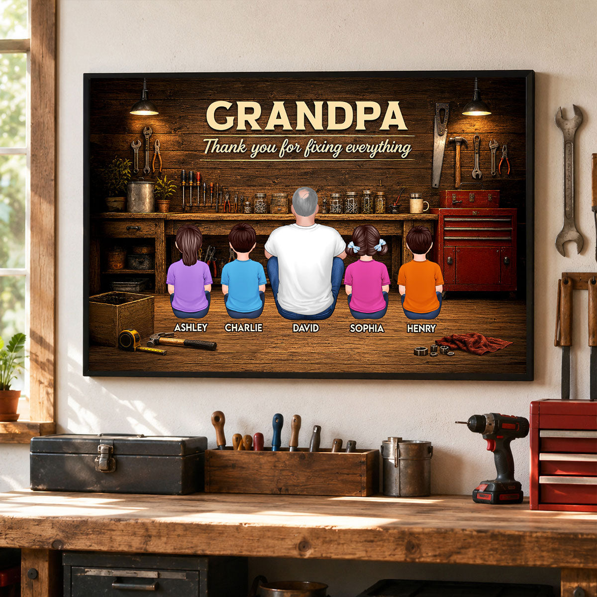 Grandpa Thanks For Fixing Everything - Personalized Poster - Father's Day Gift For Grandpa, DIY Man, Handyman