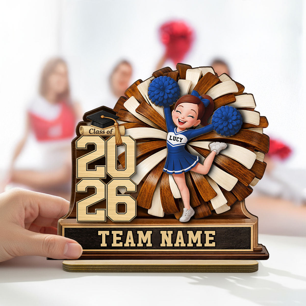 Cheerleader Senior Keepsake 2D Flat - Personalized 2-Layered Wooden Plaque - Graduation Gift For Son, Daughter