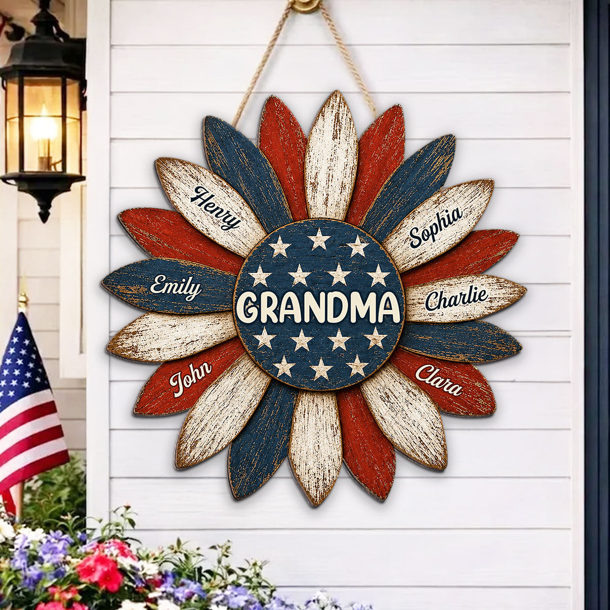 Grandma Nation Flag Sunflower America 250th Anniversary - Personalized Wood Sign - 250 Years Of Freedom, Patriotic Decoration