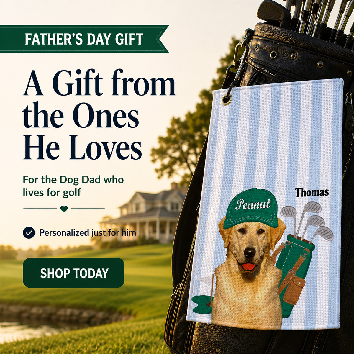 Dog Lover Golf Caddy Custom Pet Photo - Personalized Golf Towel - Father's Day Gift For Dog Lover